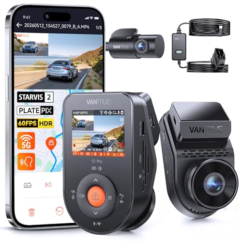 [Bundle-2 Items: Vantrue S1 Pro Dash Cam & OBD Cable] Dash Cam Front and Rear, 60FPS STARVIS 2 Dash Camera, PlatePix™ Tech, AI Dual Dash Cam with ADAS & BSD, Night Vision Car Camera with 5G WiFi
