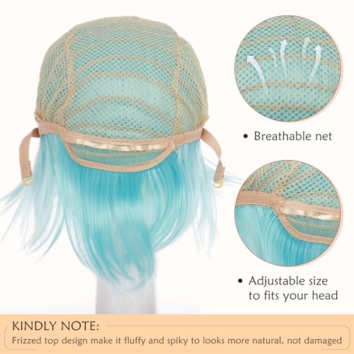Image of S-noilite Unisex Short Cosplay Wig Short Pixie Fluffy Hair Wigs for Women Men Halloween Anime Party Dress Costume Hairstyle Heat Resistant Straight Synthetic Hair Wigs Light Blue