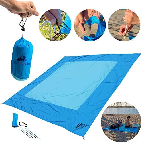 Big Blue Beach Blanket - Water, Sand, Wind Resistant - Parachute Nylon - Lightweight, Portable in It's Personal Carry Bag - One of The Best Blankets for a Summer Picnic by The Ocean!