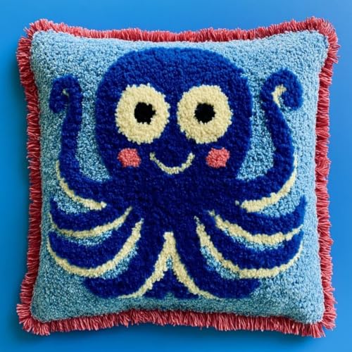 Kit completo para hacer fundas de almohada de punto de cruz en alfombra con diseño de pulpo