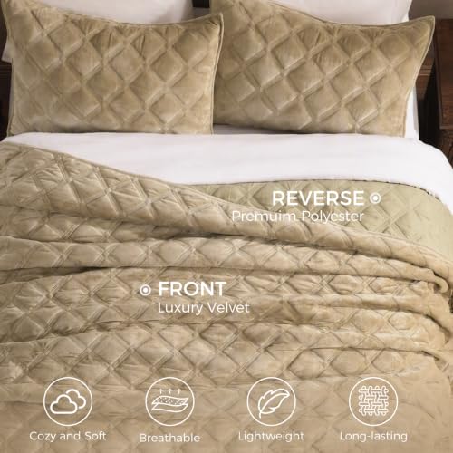WONGS BEDDING Velvet Comforter King, Lattice Diamond Quilt Set, Urban Taupe - image 4