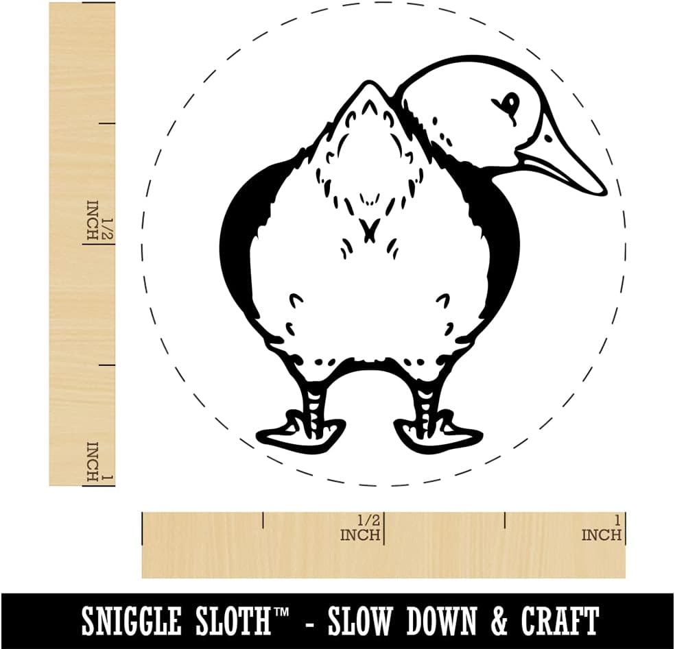 Fluffy Duck Butt Looking Behind Self-Inking Rubber Stamp Ink Stamper for Stamping Crafting Planners - 1-1/2 Inch Large - Black Ink