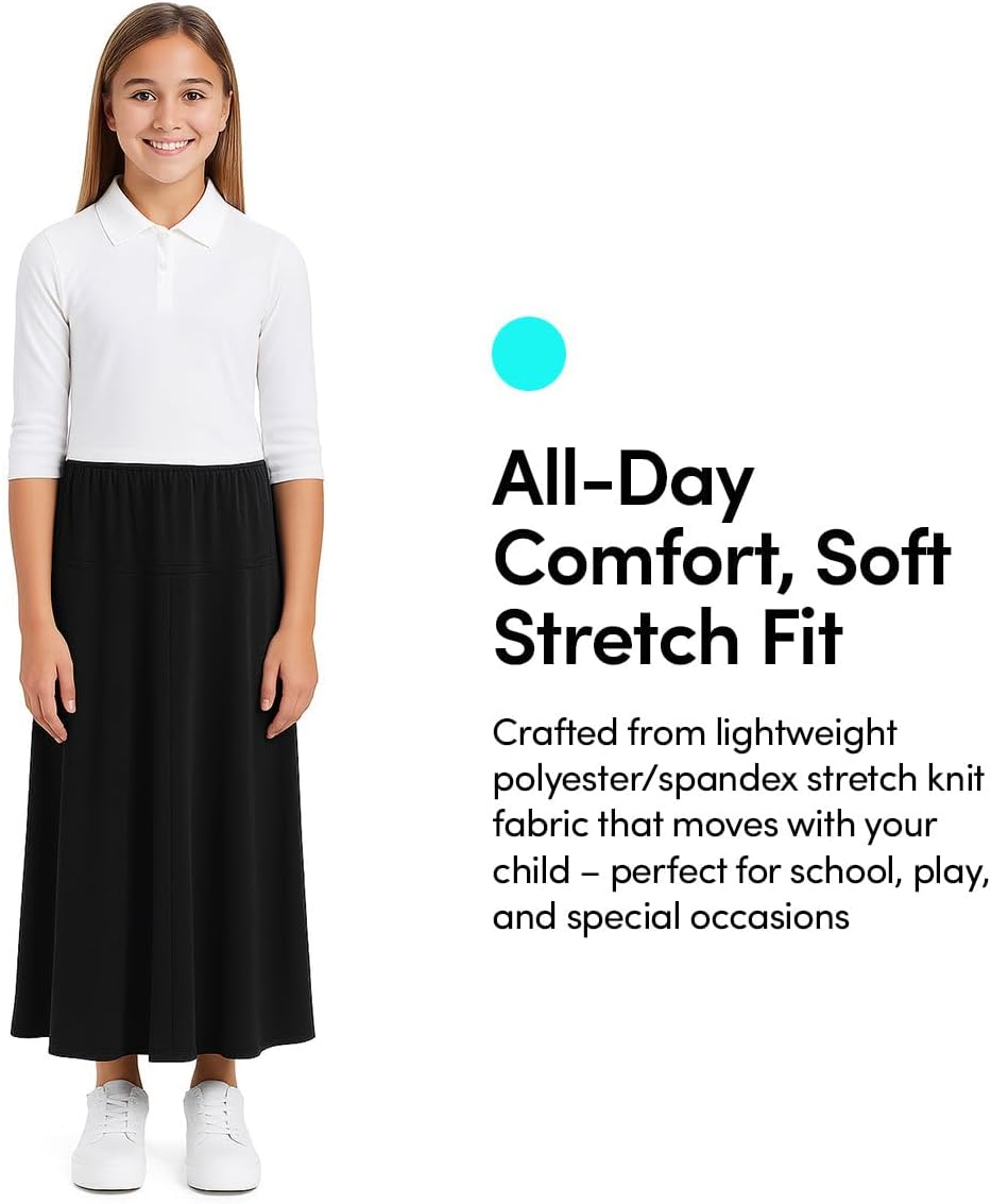 BABY O Girls Kids Basic Stretch Slinky Knit A-Line Ankle Length Maxi Skirt for 4 to 18 Years Old