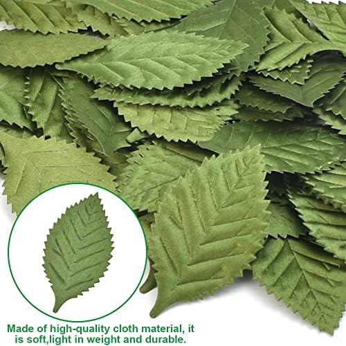 FIGFYOU 100 PCS Artificial Silk Green Leaves,Green Artificial Leaves Fake Single Leaf Silk Rose Leaves for Crafts Scrapbooking Floral Arrangements Home Kitchen Wedding Garland Party Decorations