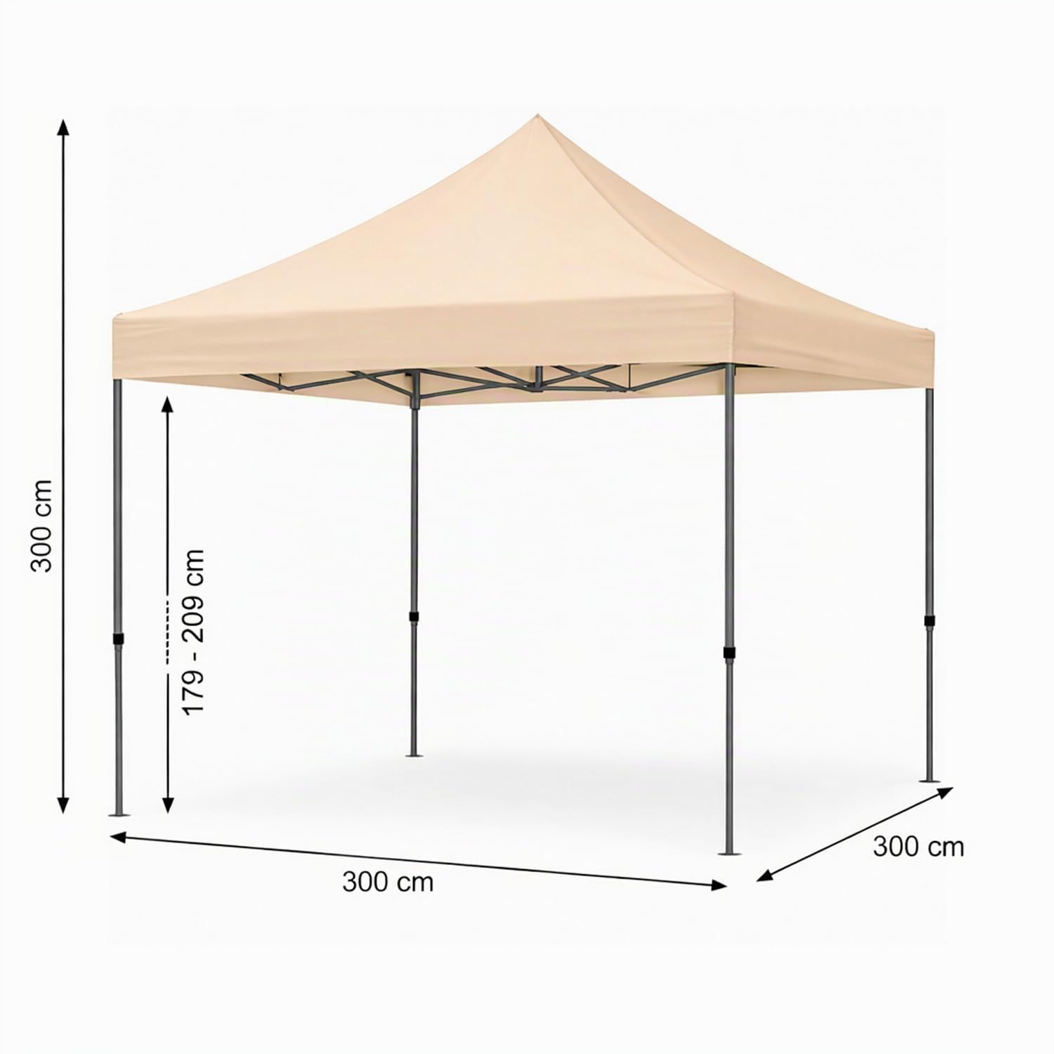 Gazebo Professionale 3x3 M Richiudibile Automatico In Acciaio Con Telo Oxford 1200D PVC Impermeabile e Anti UV Struttura a Fisarmonica con Sacche Zavorra e Borsa Trasporto Sagre Feste Eventi (Beige)