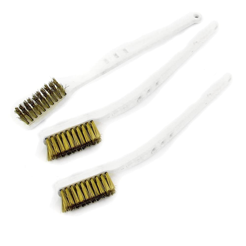 Protomont 3 Pcs 7.1" Length White Handle Brass Bristle Wire Brush