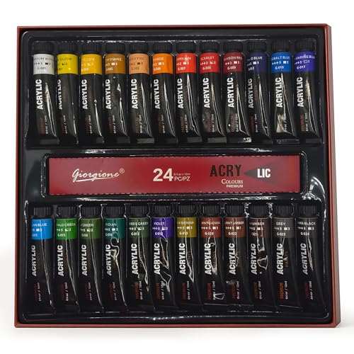 Tube Acrylic Paint Set for Kids and Adults – 24 Bold Colors for Artists & Crafters - Acrylic Paint Tubes for Professional Painting on Canvas, Wood, Fabric and More (24 Colors (0.4 Ounce)) MD-A06