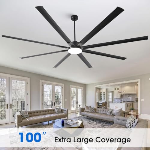 Vaczon 100" Ceiling Fan with Light and Remote, Quite DC Motor, Large Room - image 2
