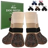 EXPAWLORER Anti Slip Dog Socks to Prevent Licking Paws, Dog Shoes for Cold Winter, Dog Booties for Hardwood Floors, Dog Boots & Paw Protectors with Grippers for Small Medium Large Senior Dogs Khaki XS