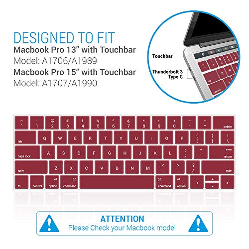 Ibenzer Macaron Series Silicone Keyboard Cover For Macbook Pro 13’’ Or 15’’ With Touch Bar (2018 2017 2016 Model: A1706 A1707 A1989 A1990), Wine Red, Mkc05Wr #TOP2