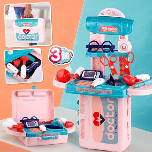 Image of Zest 4 Toyz Doctor Set for Kids 3 in 1 Trolley Suitcase Pretend Play Doctor Toy Set with Stethoscope Syringe Thermometer and Medical Accessories Toys for Boys & Girls 3 Years +