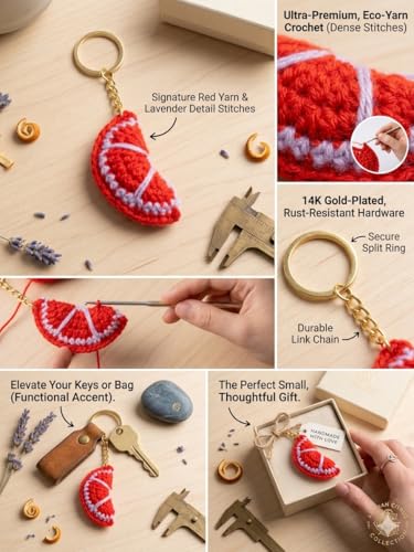 Image of Handmade Crochet Rose Flower Keychain for Women & Girls, Cute Red Flower Key Ring, Soft Yarn Knitted Charm, Romantic Gift, Bag Accessory, Car Key Holder, Aesthetic Handmade Gift