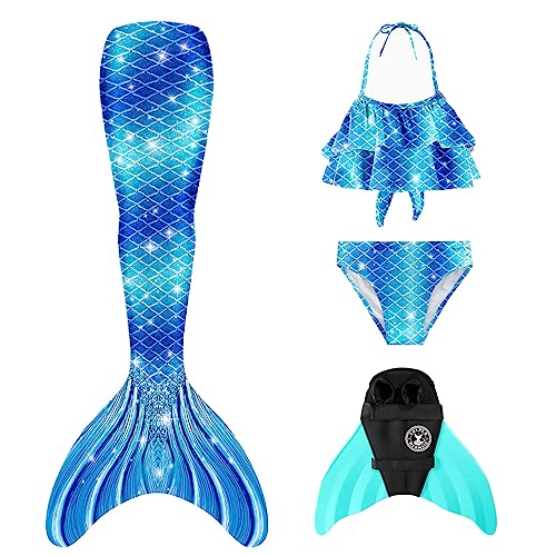 FOLOEO Cola de Sirena Niña con Bikini y Monoaleta, Trajes de baño de Sirena, Conjunto de Cola Sirena Niña para Nadar