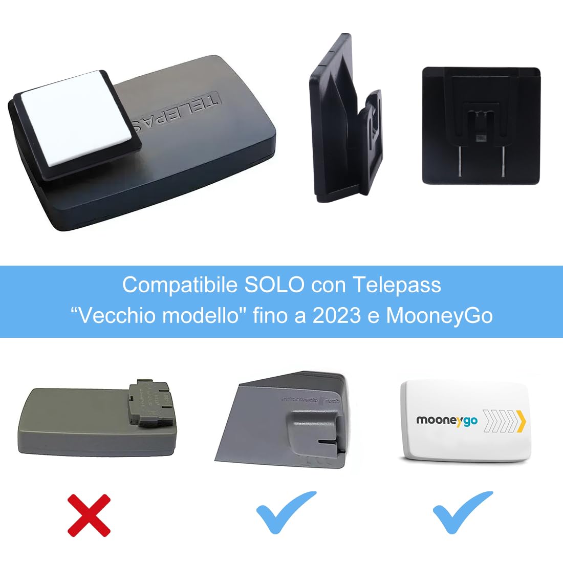 Clip Supporto per T.pass - 2 Pezzi Clip per Telepedaggio 2019 Sistema di Fissaggio Removibile, 3 x 3 cm, Porta T.pass per auto,Clip di supporto per Telepedaggio (modello T.Pass 2019) per auto, Nero - 5