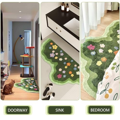 Tapete decorativo verde con diseño de musgo y patrón floral miniatura 3