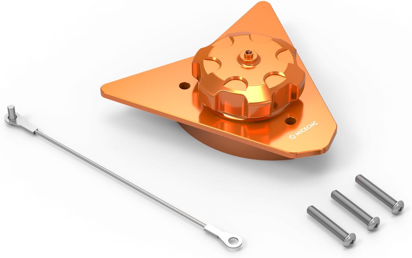 NICECNC Fuel Filler Keyless Fuel Door Fuel Neck Cap Cover Compatible with 690 Enduro/R & SMC/R 2008 2009 2010 2011 2012 2013 2014 2015 2016 2017 2018, with Stainless Steel Tethering Lanyard, Orange