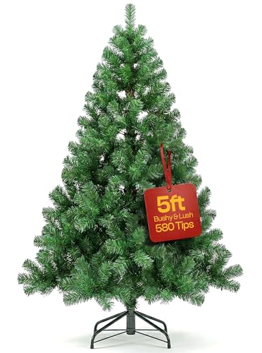 KLASS 5ft Christmas Tree 580 Tips Lush Xmas Tree Premium PVC Realistic Artificial Christmas Tree With Metal Stand Green Christmas Trees in 4ft 5 ft 6ft & 7ft Sizes Perfect Christmas Decoration