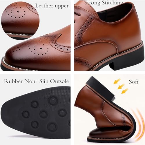 Men's Leather Wingtip Business Dress Oxford Shoes Lace Up Retro Pointed Comfortable Formal Brogue Shoes Wedding Party Derby Shoes3