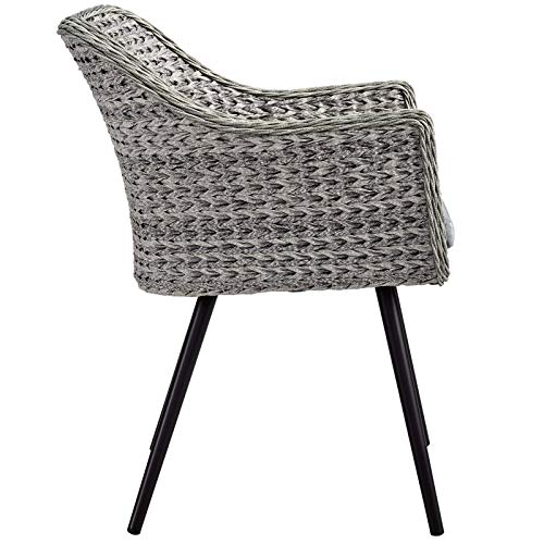 Modway Endeavor Wicker Rattan Aluminum Outdoor Patio Dining Arm Chair With Cushions In Gray Gray #TOP2