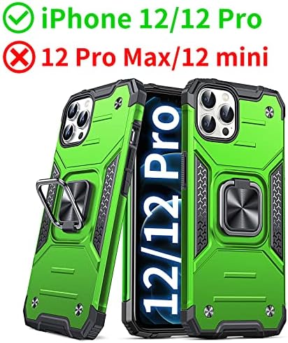 DASFOND Designed for iPhone 12/iPhone 12 Pro Case, Military Grade Shockproof Protective Phone Case Cover with Enhanced Metal Ring Kickstand [Support Magnet Mount] for iPhone 12 6.1 inch, Black