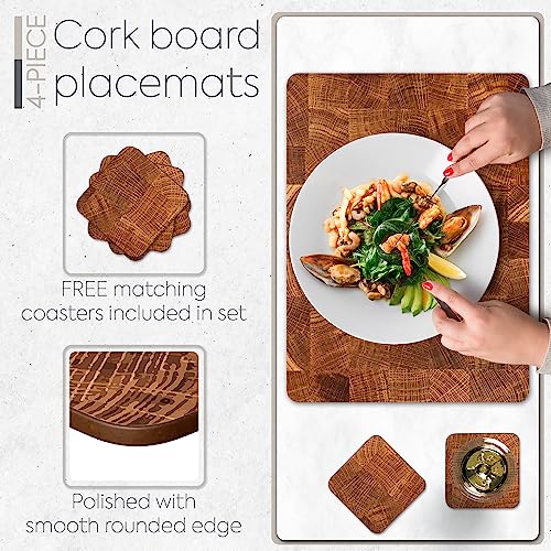 Moderry Set of 4 Heat Resistant Cork Placemats for Dining Table with Free Set of 4 Matching Drink Coasters Marble Design 16 x 12 Inches Cork Backed Hard Placemats (Honey Oak) by Moderry - Used condition - Image 4