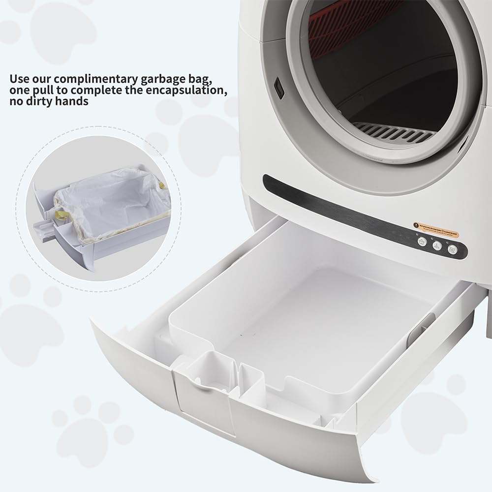 Self Cleaning Litter Box, Automatic Cat Litter Box with APP Control, Multi-Cat Compatible, Includes 4 Rolls of Garbage Bags and Mat, 72L Large Space