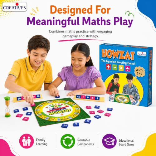 Image of Creative's Howzat Maths Game for Children, Equation Creating Strategy, Board Game with Spinner & Number Tiles, Arithmetic Operations, Logical Thinking, Educational Toys for Kids, Age 9 Years
