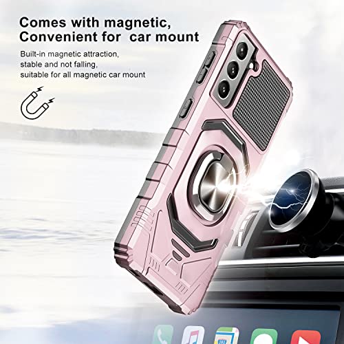 Elisorli Compatible With Samsung Galaxy S21 Ultra Glaxay S21Ultra 5G Cover 360 Deree Rotating Magnetic Finger Ring Cell Accessories Phone Case For Gaxaly Gaxaly 21S S 21 21Ultra G5 Women Men Rose Gold #TOP4