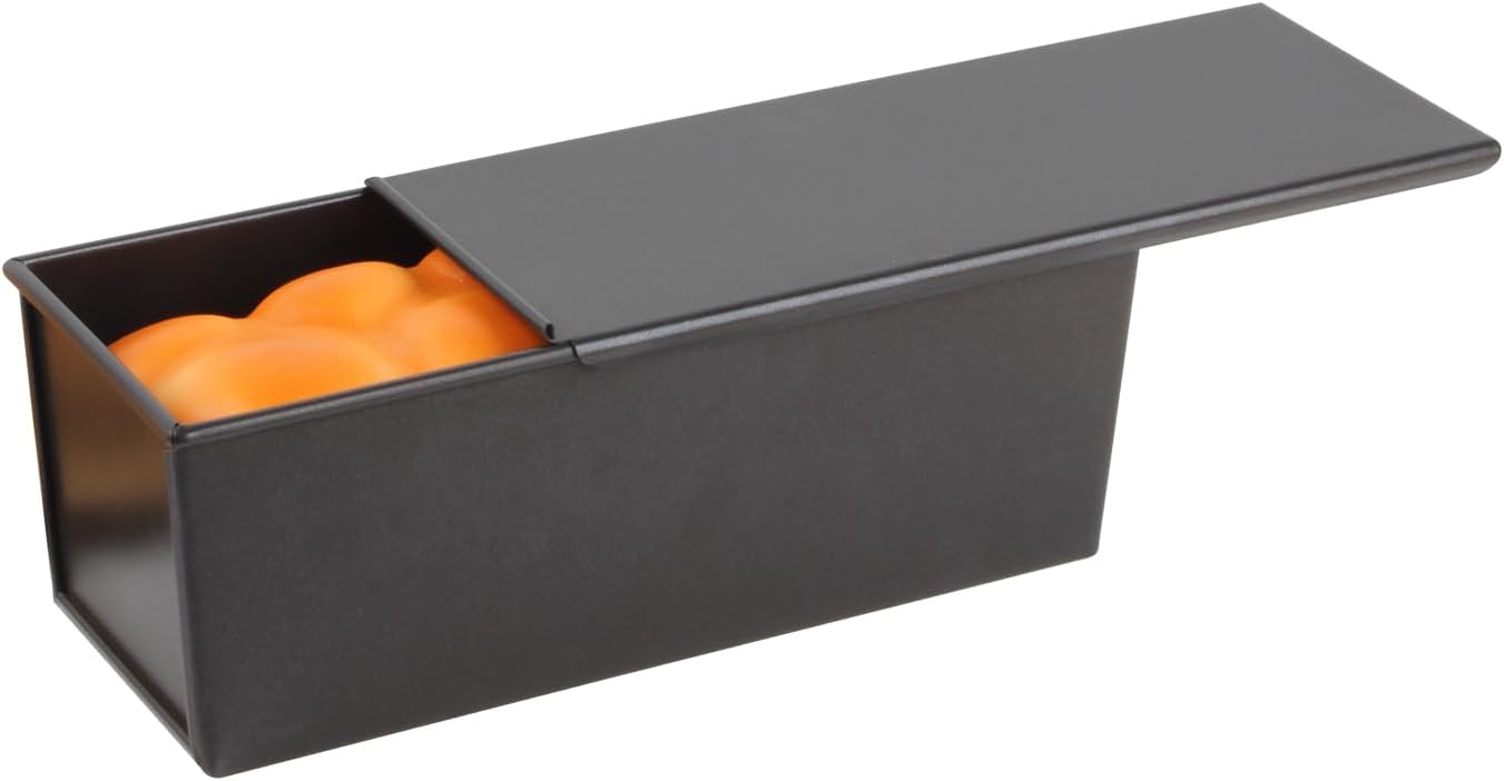 2.2LB Pullman Loaf Pan with Lid, Toast Mold Nonstick Bread Pan Bakeware, Commercial Pullman Bread Pan Dough Capacity, Carbon Steel Bread Toast Baking Pan Mold for Baking Bread-Black