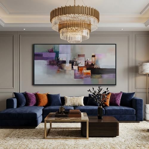 Purple Abstract Pictures for Living Room - Modern Canvas Wall Art, Framed Artwork for Bedroom, Office, Large Decorative Paintings, Elegant Wall Art Decor for Contemporary Spaces 24×48IN