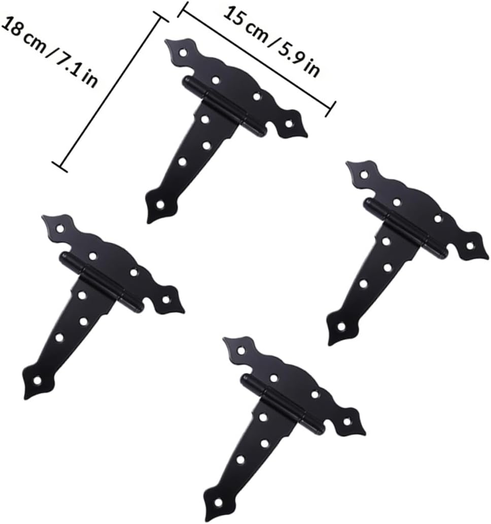 4pcs Black T-Shaped Gate Hinges Heavy Duty Tee Iron Hinges with Bearing Slot for Shed Barn Door Fence Hardware