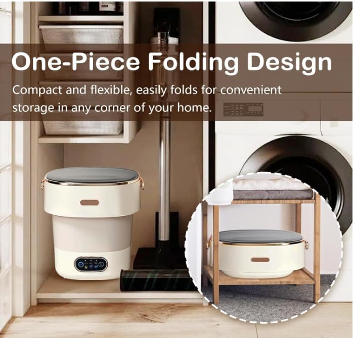 Miniatura 5 de Mini lavadora portátil, 16L con cesta giratoria, lavadora compacta plegable para ropa pequeña, lavadora plegable de ropa interior, bebé y ropa