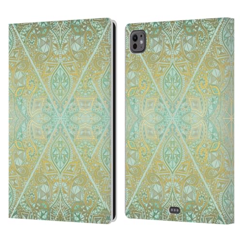 Housse iPad Pro 11 M4/M5 en cuir premium floral, design exclusif or et vert