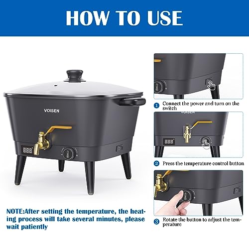 VOISEN Wax Melter for Candle Making, Electric Non-Stick Wax Melter Holds 8Qts of Wax,Soy Wax for or Soap Business Candle Making with Heat Resistant Handle & Brass Spout,Temp Control (Black) - Image 4