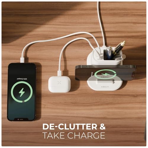 Image of XECH 3-in-1 Fast Wireless Charger with Pen Stand | 15W Fast Wireless Charging Pad with Dual USB Output Ports | Charge 3 Devices at Once | Desk Accessories with Phone Holder | Gift for Man Boys (Quest)