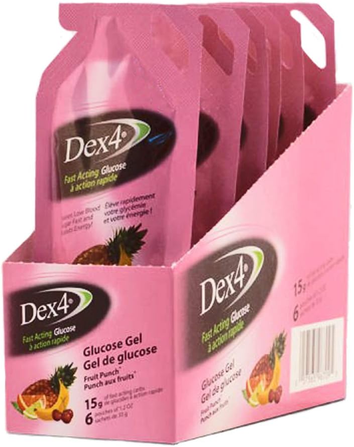 Dex4 Fruit Punch Glucose Gel 15g Pouch, 6pk