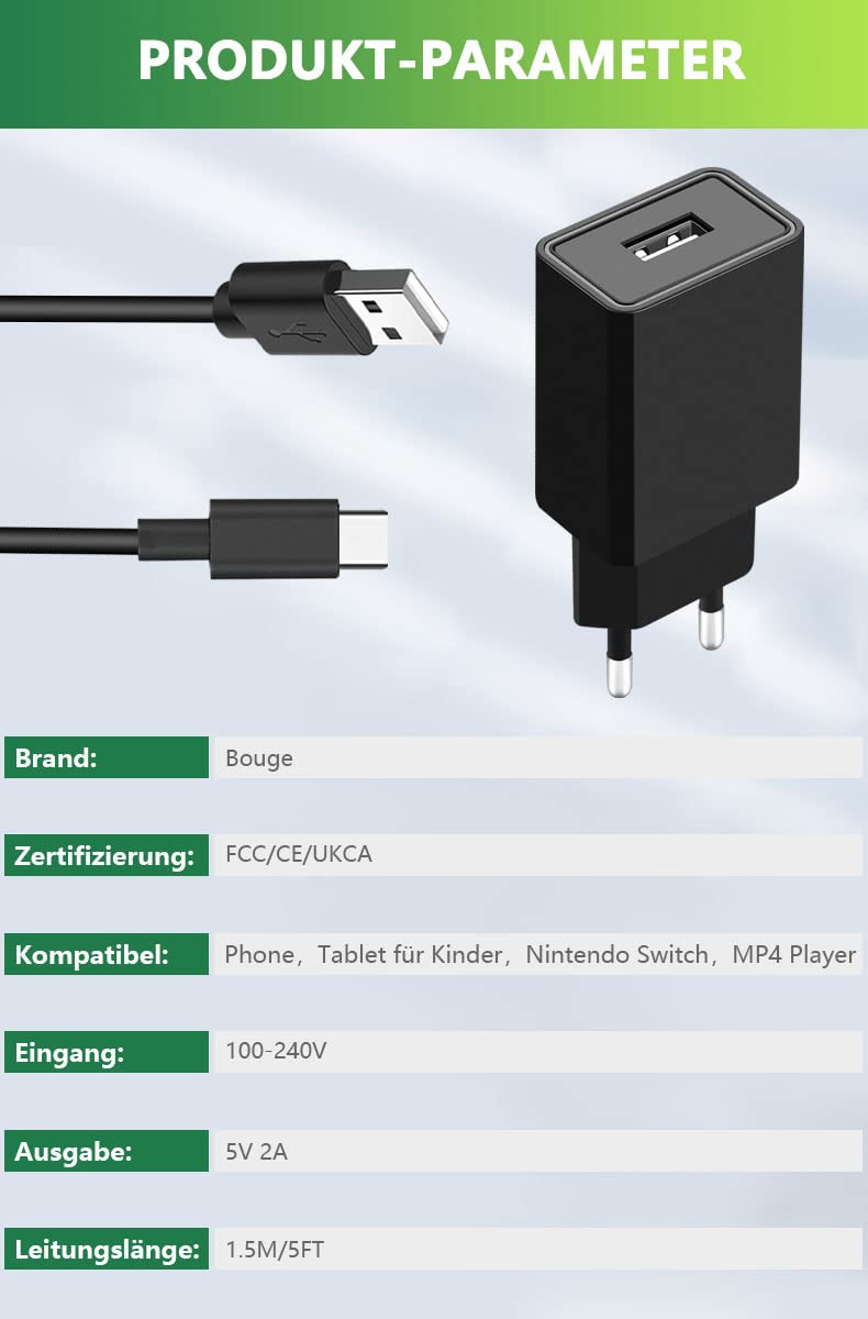 Bouge Alimentatore di rete 5 V 2 A USB C universale compatibile con iPhone, Samsung Galaxy, Huawei, LG,Blackview,e-reader,tablet bambini, giocattoli, TV box, cuffie 5 V 2 A