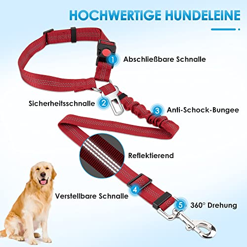 SlowTon Hundegurt fürs Auto, 2-in-1 Kopfstützen-Rückhalte Anschnallgurt Hund Auto mit Universalschnalle und einstellbarem, reflektierendem Gummiband zum Aufhängen von Sicherheitsgurten an Kopfstützen