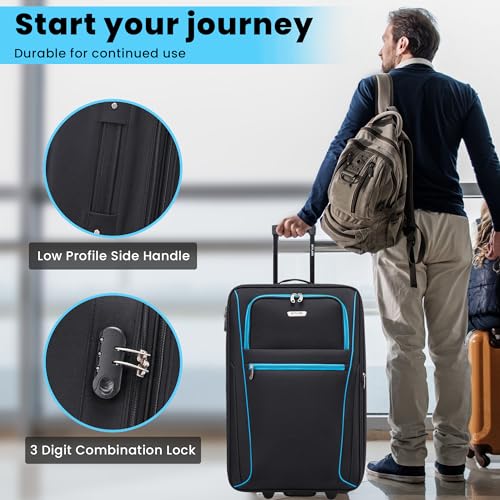 Cabin Suitcase 20" Carry On Suitcase Super Lightweight Luggage 20% Expandable 2 Wheel Soft Shell Luggage with Built in Combination Lock for All Airlines EasyJet Ryanair British Airways 55x35x20 - Image 4