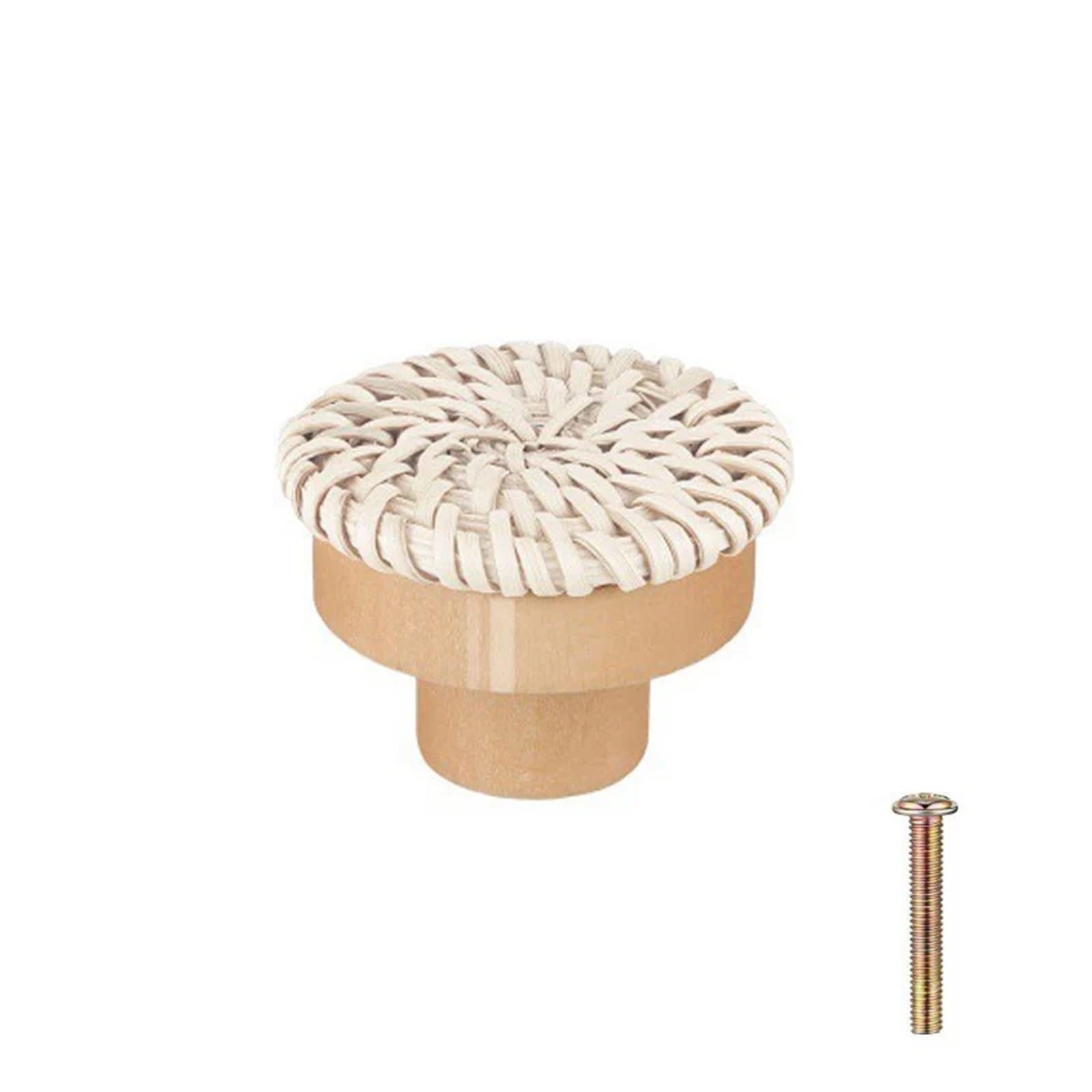 UBOHUZ 10PCS Wooden Rattan Dresser Knobs Kit Round Decorative Furniture Pull Handles Multipurpose Woven Drawer Pulls for Bedside Tables for Cupboard, Wardrobe(White)
