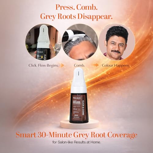 Image of PROADS Click & Comb Dark Brown Hair Color for 100% Grey Coverage, No Bowl No Brush, 30-Min Mess-Free Fast Hair Dye with Reusable Pre-Filled Hair Color Applicator, Dermatologically Tested, Unisex - 400ml + Starter Kit