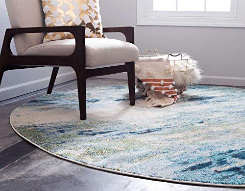 Unique Loom Chromatic Collection Modern & Vibrant Abstract Area Rug For Any Home Décor (6' 0 X 6' 0 Round, Light Blue/Beige) #TOP18