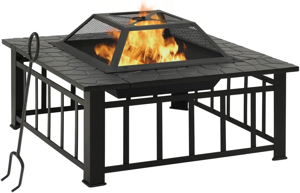 vidaXL vidaXL Fire Pit, Firepit for Outdoor Patio Backyard Garden Deck, Fireplace with Poker, Firebowl for Camping Picnic BBQ, Industrial Style, XXL Steel