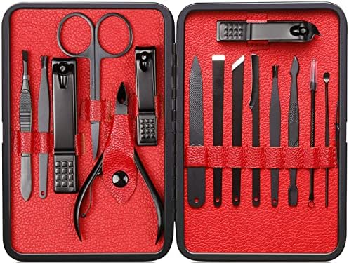 Nail Clippers Sets High Precisio Stainless Steel Nail Cutter Pedicure Kit Nail File Sharp Nail Scissors and Clipper Manicure Pedicure Kit Fingernails & Toenails with Portable stylish case (Red)
