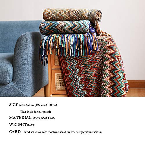 Bohemian Throw Blankets, Boho Knitted Tassel Throw Blankets, Super Soft Cozy Lightweight Couch Decorative Throw Blankets, Bed, Sofa, Outdoor Throw Blanket - All Seasons (Red 50X60 Inch) #TOP5