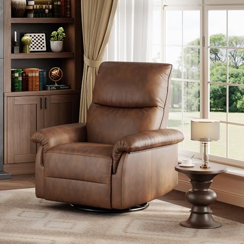 GarveeHome Recliner Chair, 360° Swivel Rocker Glider Nursery Chair with Padded Armrest and Deep Seat, PU Leather Upholstered Reclining Sofa Chair for