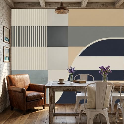 Papier peint abstrait géométrique minimaliste mural gris grand format 400x280