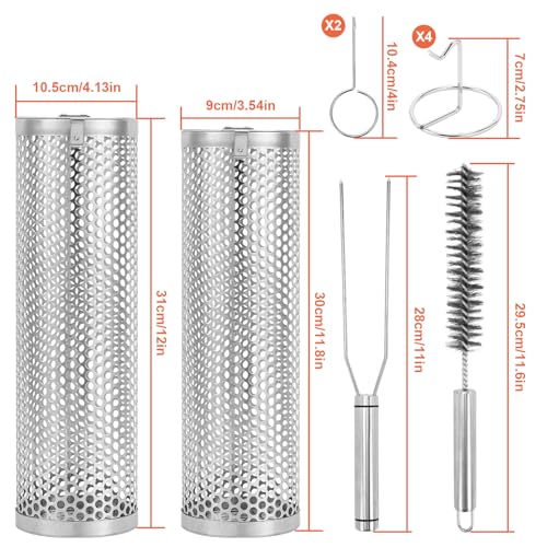 Grill Basket, IMAGE Round Hole Rolling Grilling Baskets for Outdoor Grill Portable Grill Nets Cylinder with Reinforced Locking Clasp, 2-Pack 12 in Stainless Steel Grill Mesh Barbecue Grill Accessories