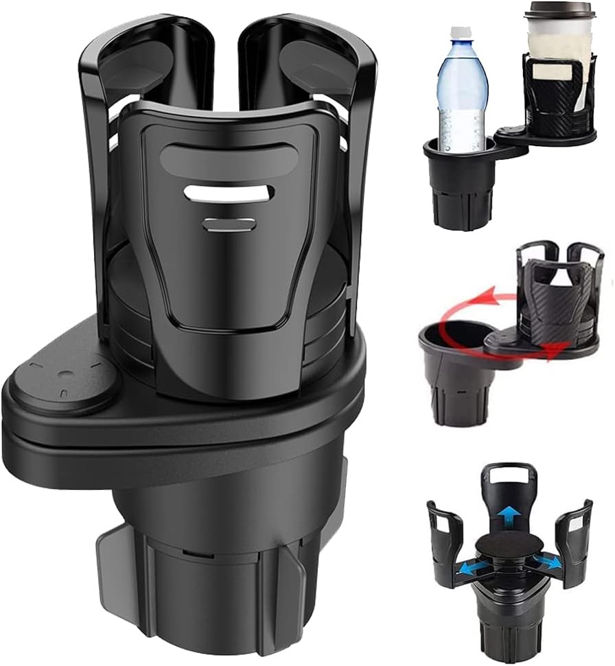 Soputry Adjustable 360° Swivel Car Cup Holder Expander - Fits Large Bottles 2.9-5.9in, Matte Black