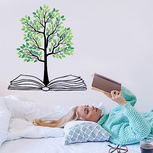 SUPERDANT Wandsticker Bool Baum Wandaufkleber Grüner Baum Lesender Wandtattoo Abnehmbar DIY Wandbild Kunst Tapeten Dekor Vinyl Wandsticker Für Bibliothek Kinderzimmer Klassenzimmer